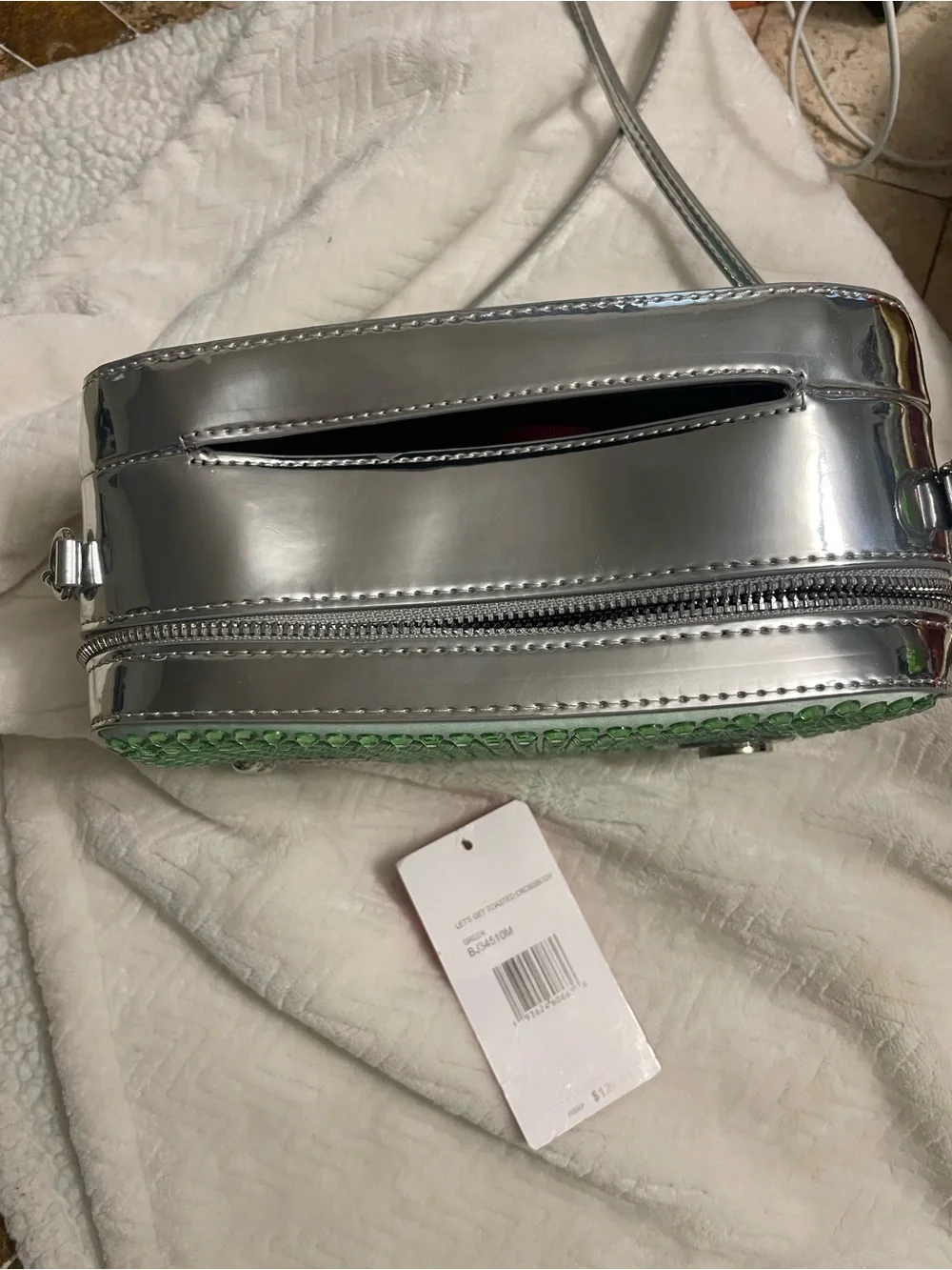 Betsey Johnson Green Rhinestone Retro “Lets Get Toasted” Crossbody Bag
